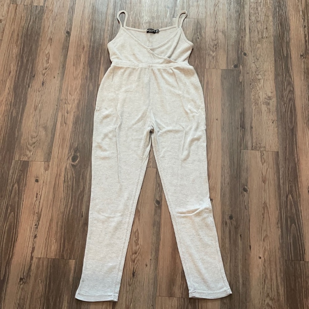 Pretty Little Thing Maternity Grey Strappy Waffle Jumpsuit